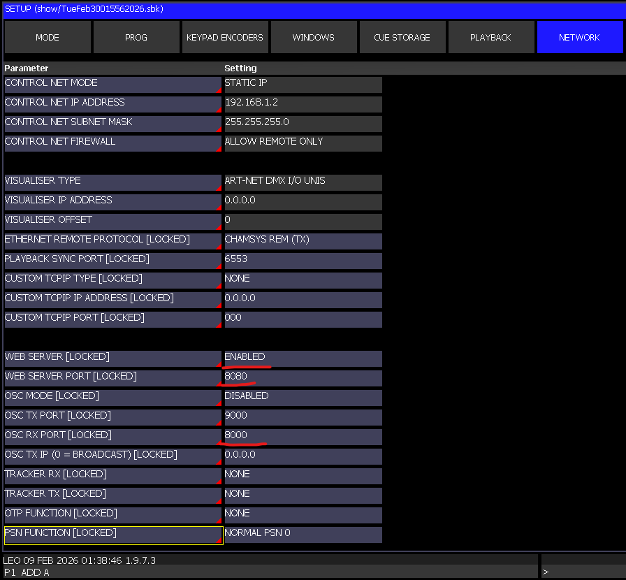 MagicQ Network Settings