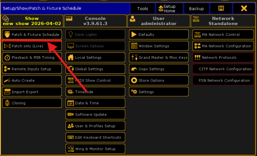 Patch & Fixture Schedule