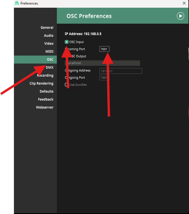 Resolume OSC Settings