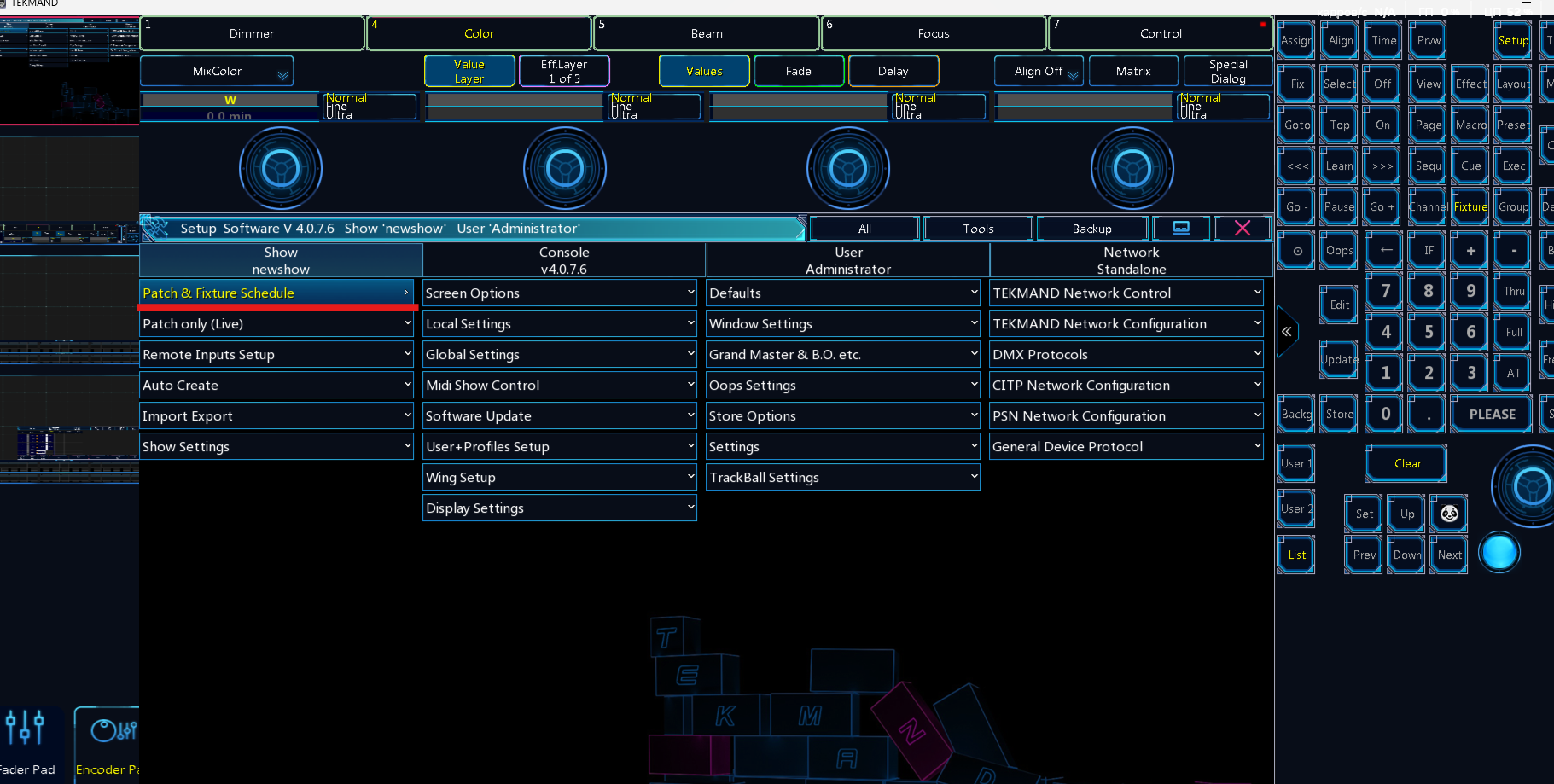 Setup -> Patch & Fixture Schedule