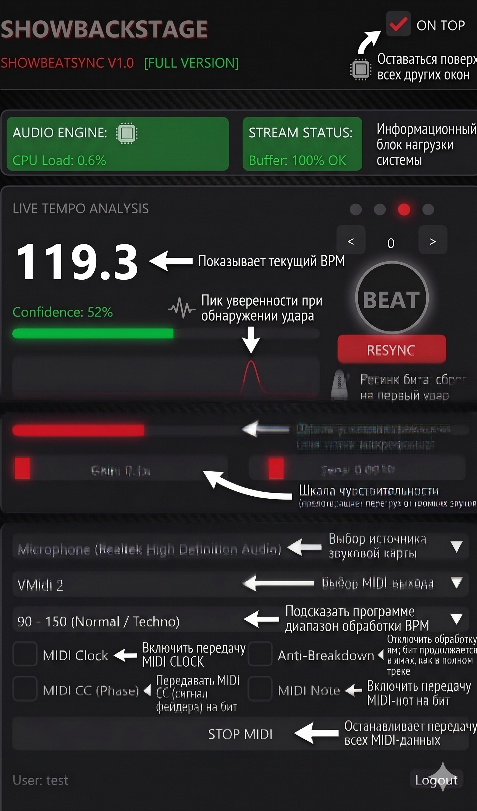 Интерфейс программы SHOWBEATSYNC