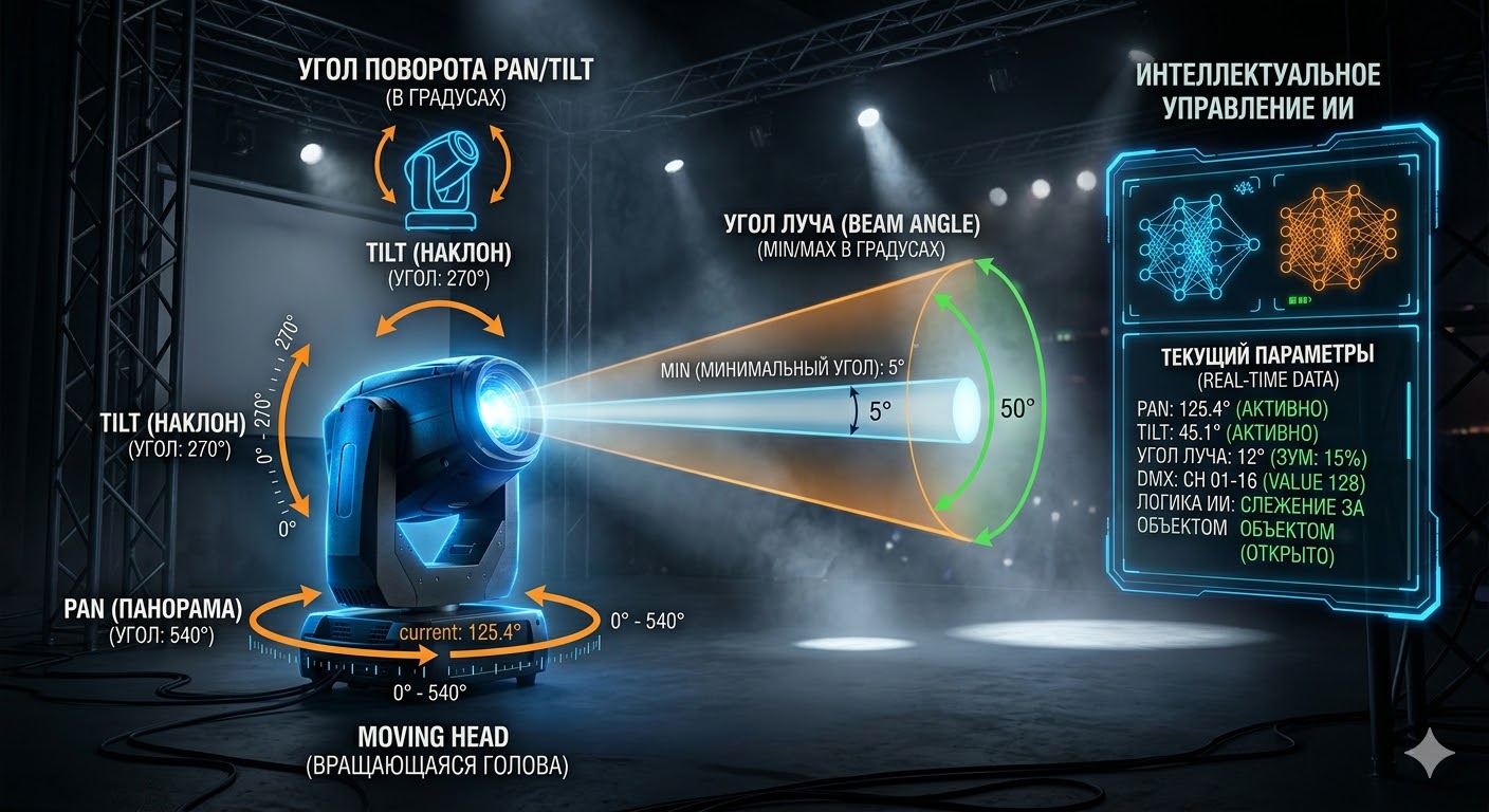 Параметры Pan, Tilt и угла луча